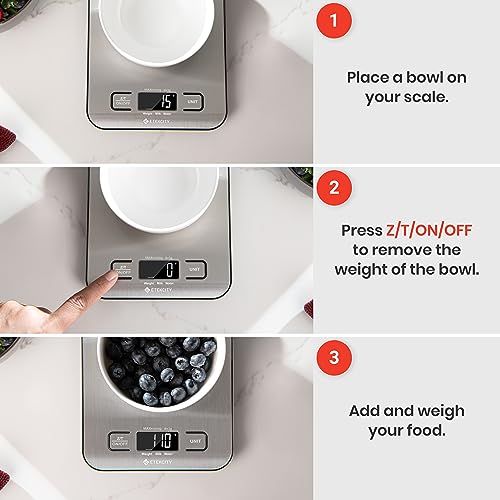 Etekcity Food Scale, Digital Kitchen Scale, 304 Stainless Steel, Weight in Grams and Ounces for Baking, Cooking, and Meal Prep, LCD Display, Medium